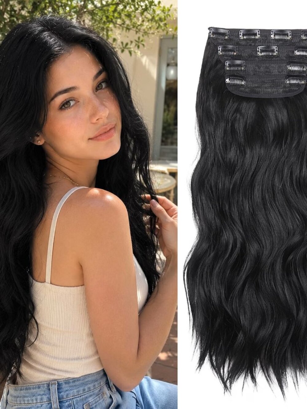 Black Wavy Synthetic Clip-In Hair Extensions Pack